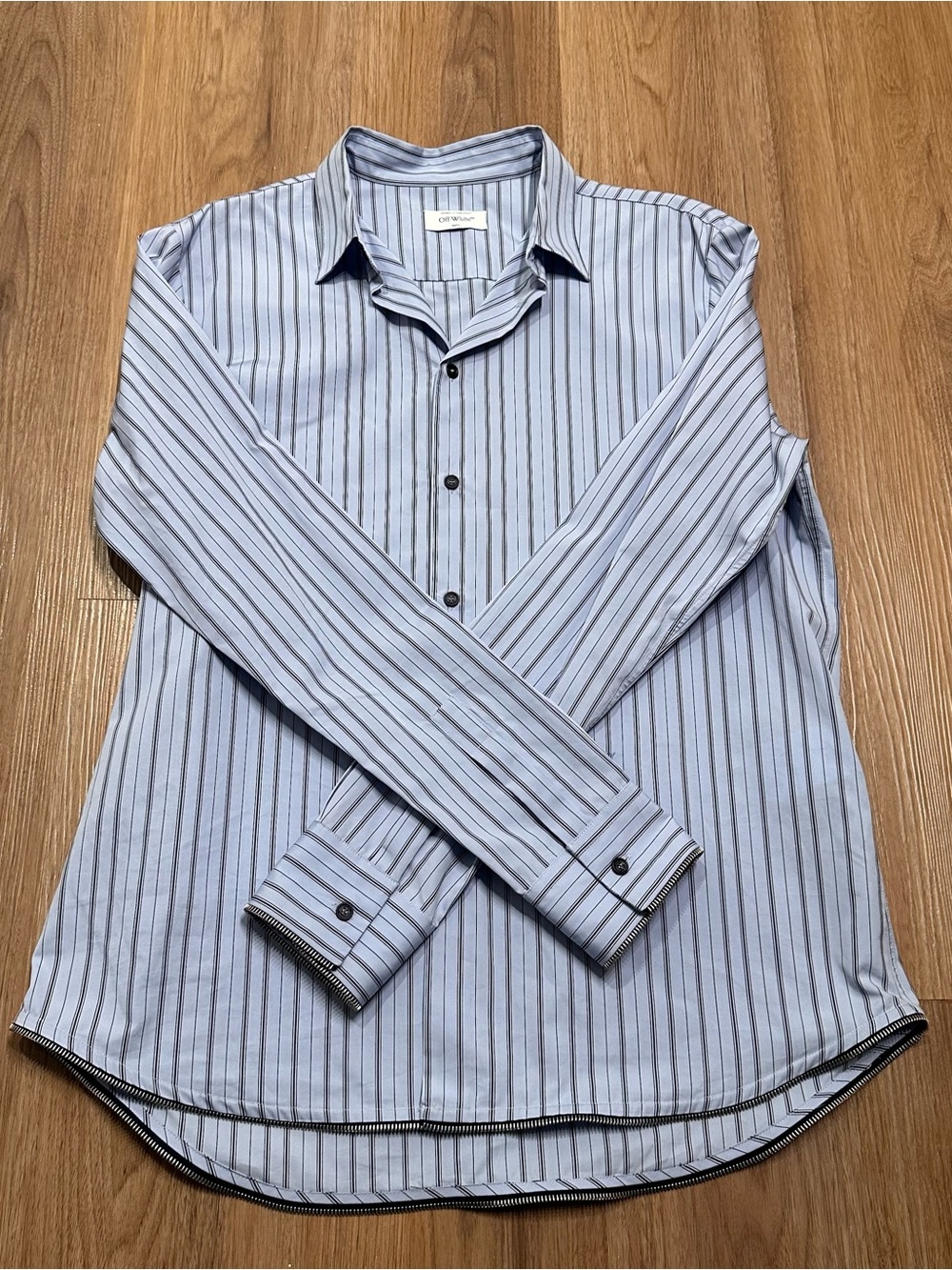 Off-White Zip Embellished Striped Cotton Shirt (2013 Virgil Abloh)